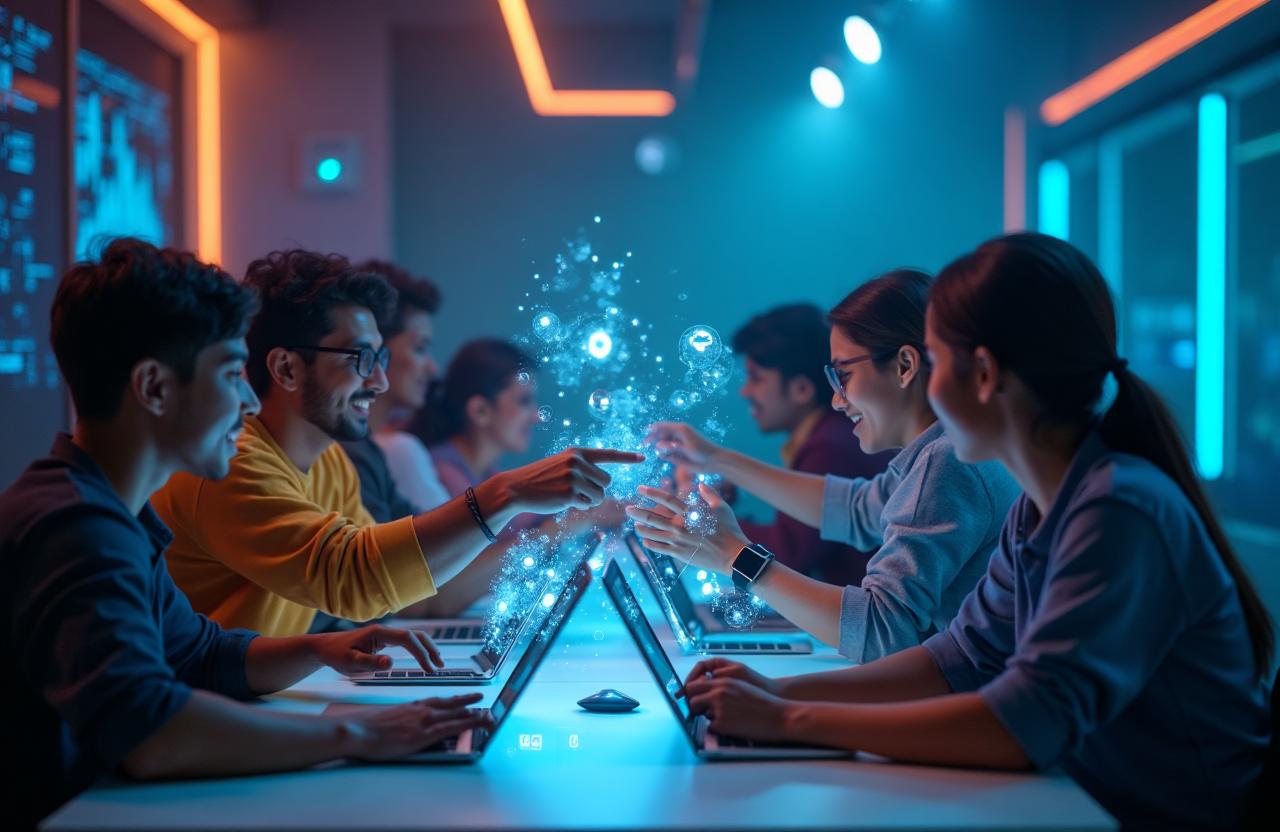 Indian students collaborating with AI-powered education platform